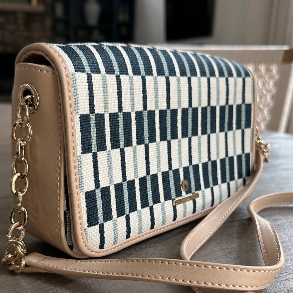 NEW Spartina 449 Navy and Cream Checkered Crossbody Bag